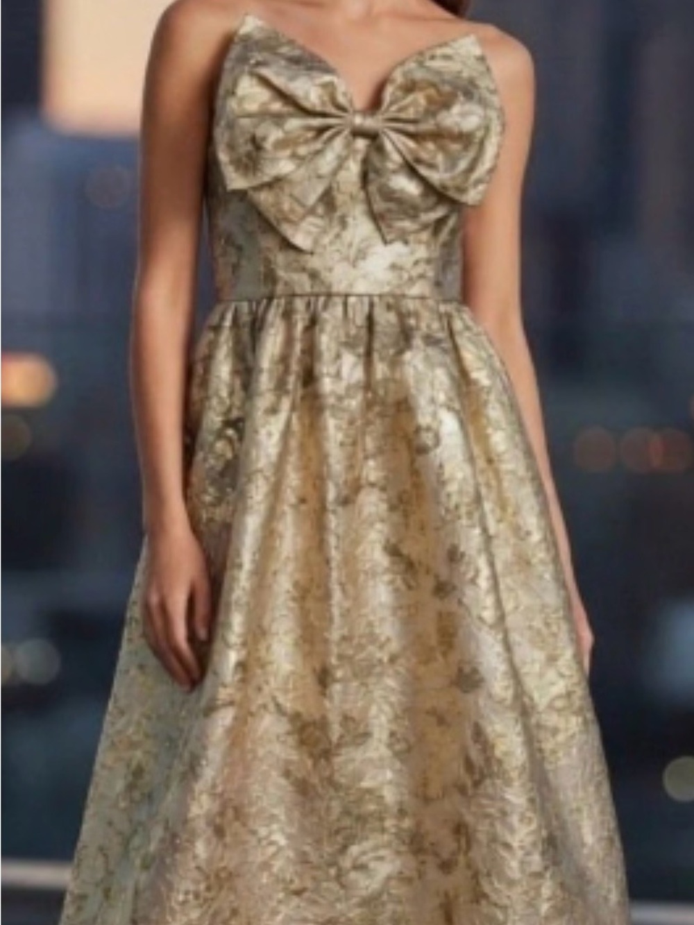 Gold Strapless Bow-Front Evening Dress